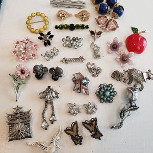 Antique vintage lot of pins and earrings